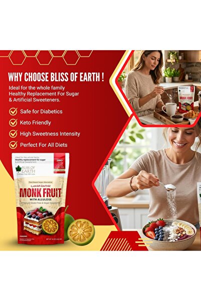 Bliss of Earth Monk Fruit Sweetener with Allulose, 454g | Natural Sugar Alternative for Baking and Beverages