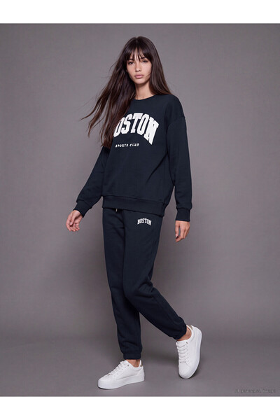 LC Waikiki Özmarka New Season Navy Blue Embroidered Women's Jogger Sweatpants