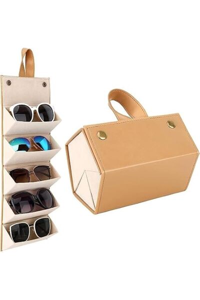 Tazweeq Travel Sunglasses Case 5 Slots, Foldable Glasses Organizer Holder for...