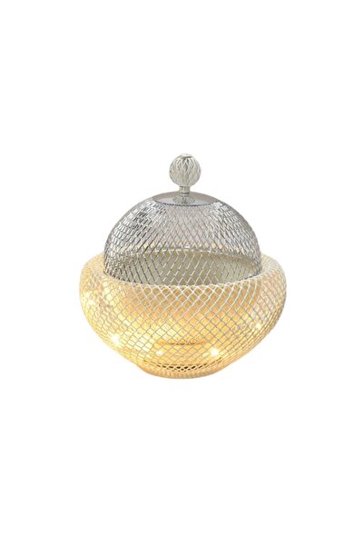 Generic Round Beige Silver Steel Luqaimat Serving Dish 18cm with Light FM202758