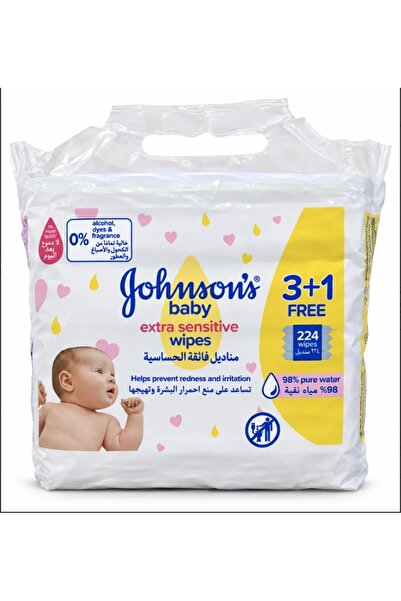 Johnson's Baby Johnson's - Ultra Sensitive Baby Wipes 224 Wipes 3+1 Free
