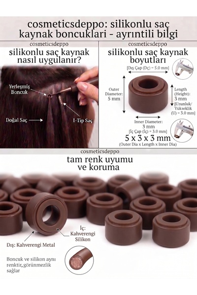 cosmeticsdeppo Saç Kaynak, Tinsel ve Saç Süsü Takma Boncuğu (Orta Kahve -500 Adet)