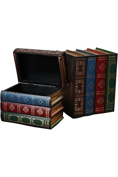 Tazweeq قطعتان من صناديق الكتب الزخرفية، ديكورات كتب خشبية عتيقة، صندوق تخزين...