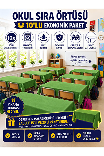GÜLHOME 10'Lu Okul Sıra Örtüsü Lastikli A kalite kumaş Leke Tutmaz