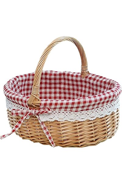 GENERAL Boquila Red Picnic Basket, Linen Indoor Storage Basket for Storage an...
