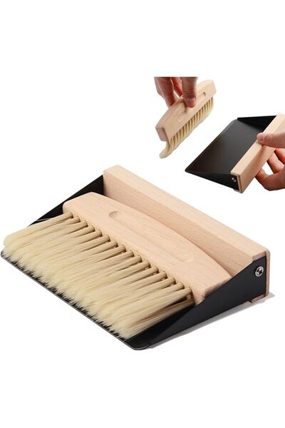 GENERAL Compact Dustpan and Brush Set - Handheld Wooden Table Brush with Meta...