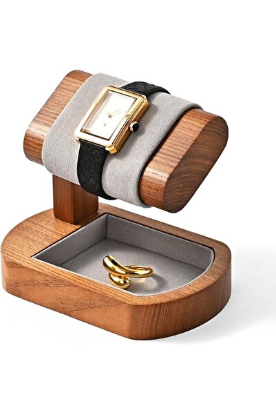 KASTWAVE Oval Grey Wooden Watch Stand, with Microfiber Lining, Dual Layer Jew...