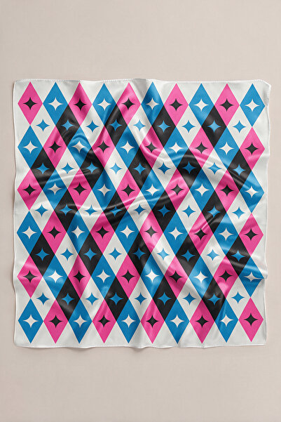 viki concept Ροζ Μπλε Μπαντάνα Φουλάρι με σχέδιο μπακλαβά 50x50 εκ.