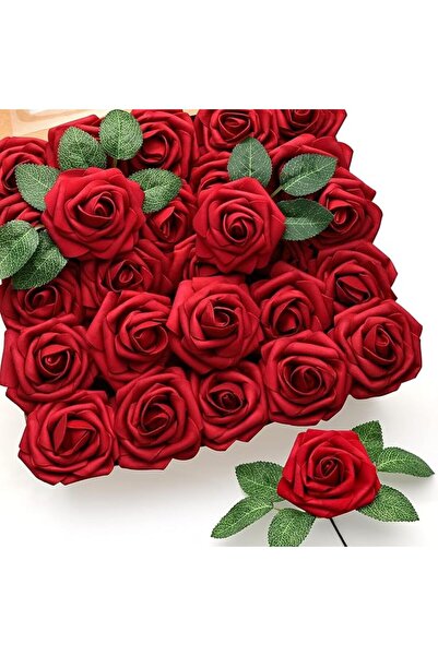 GENERAL Artificial Rose Flowers, 25 PCS Foam Red Roses Flowers Real Looking A...
