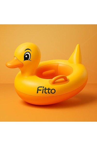fitto عوامة سباحة للأطفال على شكل بطة - حلقة سباحة قابلة للنفخ للأطفال مع مقبض مزدوج، وحزام للخصر