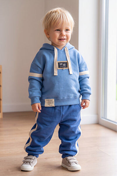 Babymod Baby Boy Hooded 3 Thread Cotton 2-Piece Top and Bottom Set
