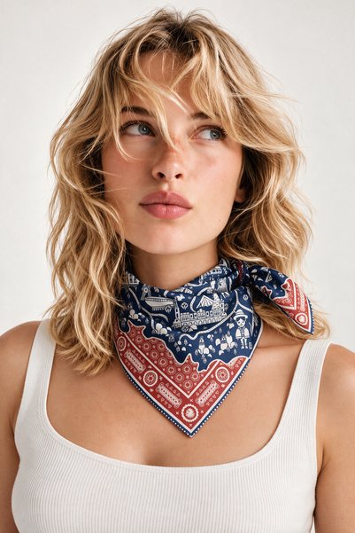 viki concept Navy Blue Red Fairy Tale City Pattern Scarf Bandana 50X50 cm