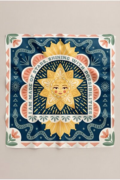 viki concept Navy Blue Sun and Stars Pattern Scarf Bandana 50X50 cm