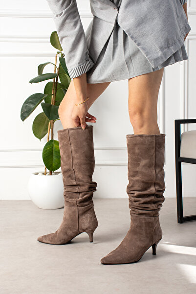 dericia shoes Greta Kadın Hakiki Deri Piliseli Fermuarsız Çizme