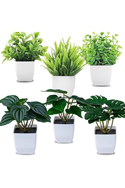 GENERAL Mini Potted Artificial Plants Indoor of 6