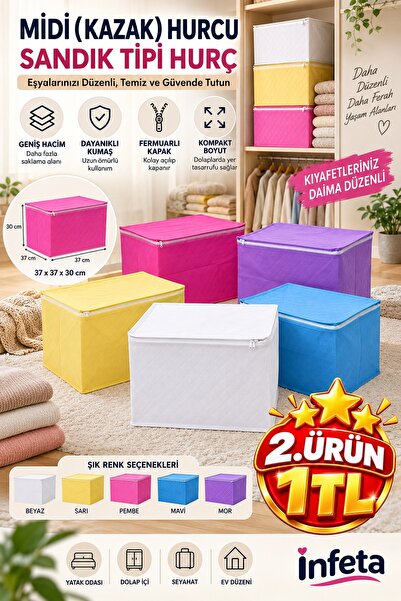 İnfeta 37X37X30 cm Midi Sweater Storage Box Chest Type Stackable Storage Box ...