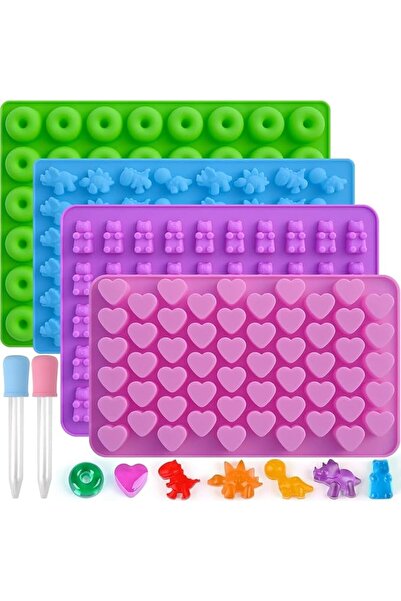 Yelajoy Gummy Candy Molds Silicone with 2 Droppers Pack of 4 Mini Silicone Mo...