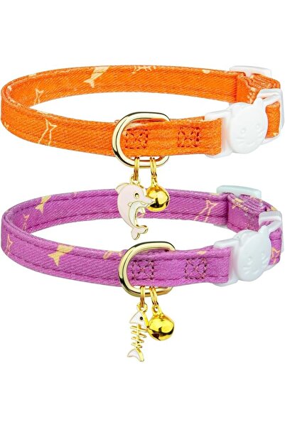 TERRIFI 2 Pack Cotton Breakaway Cat Collar White and Blue Flowers Pendant Cut...