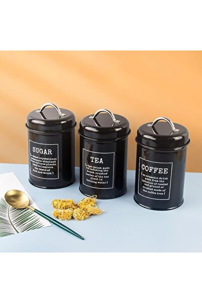 HOOKOR Set of 3 Airtight Coffee Tea and Sugar Metal Containers, Decorative Ne...