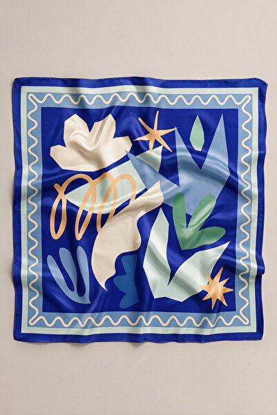 viki concept Saks Blue Modern Botanical Pattern Scarf Bandana 50X50 cm