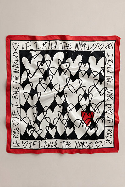 viki concept Black Red Heart Collage Pattern Scarf Bandana 50X50 cm