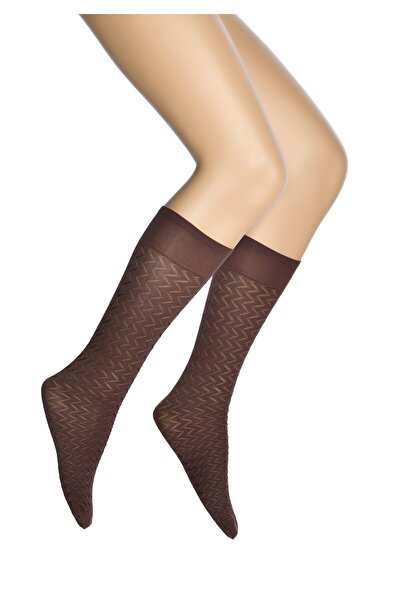Dore Çorap Women's Irmak Patterned Micro Knee Socks - Brown