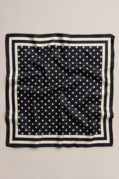 viki concept Siyah Beyaz Puantiye Çerçeve Desen Fular Bandana 50x50 Cm
