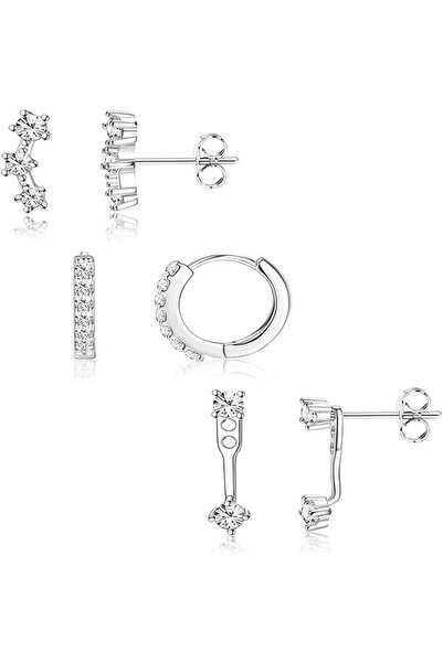 TERRIFI Women Earrings Set 3 Pairs, Zinc Alloy Stud Huggie Hoop and CZ Ear Cl...