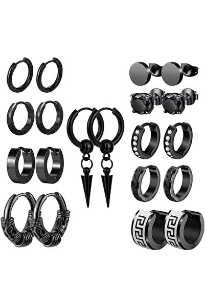 GENERAL 10 Pairs Stainless Steel Hoop Earrings for Men – Fashion Huggie Earri...