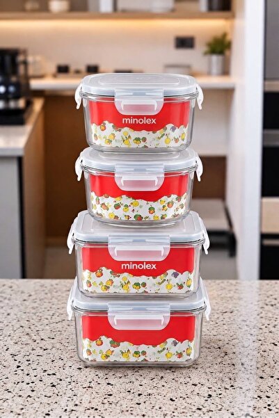 AR HOME FOOD Storage Container Set-Glass-Lockable Lid-4 piece.