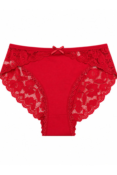 Zena Plus Size Flower Lace Bow Detail Elastic Waist Women's Panties