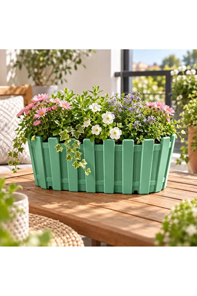 poliva home Dekoratif Çit Tasarımlı Saksı 3 LT 29,5x13x11 cm Drenajlı Plastik Balkon Saksısı İç ve Dış Mekan Saksısı