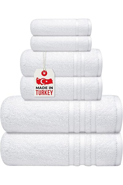 Infinitee Xclusives Premium Turkish Cotton 6 Pieces Towel Set (Brilliant White)