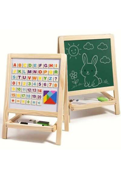 smile toys Tabala educativa din lemn cu doua fete , magnetica si pentru creta