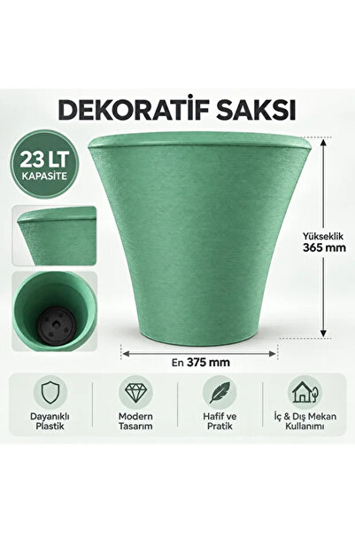 poliva home Dekoratif Tasarım 23 litre Saksı Dokulu Büyük Boy Plastik Saksı İç ve Dış Mekan Saksısı