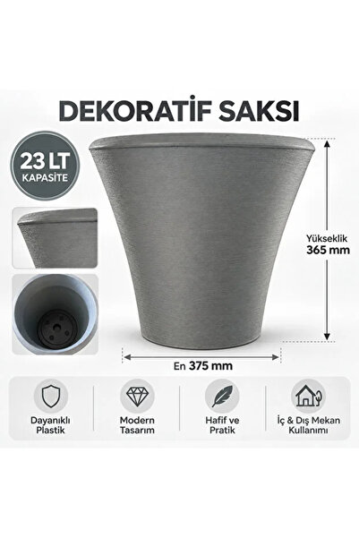 poliva home Dekoratif Tasarım 23 litre Saksı Dokulu Büyük Boy Plastik Saksı İç ve Dış Mekan Saksısı