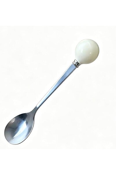 Sweet seven Modern Coffee Spoons, 4-Piece Set with Cream White Handle and Sil...