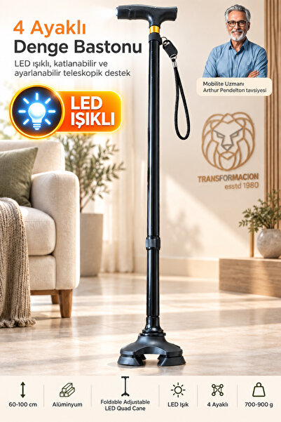 Transformacion Yüksekliği Ayarlanabilir LED Işıklı 4 Ayaklı Denge Bastonu Tel...