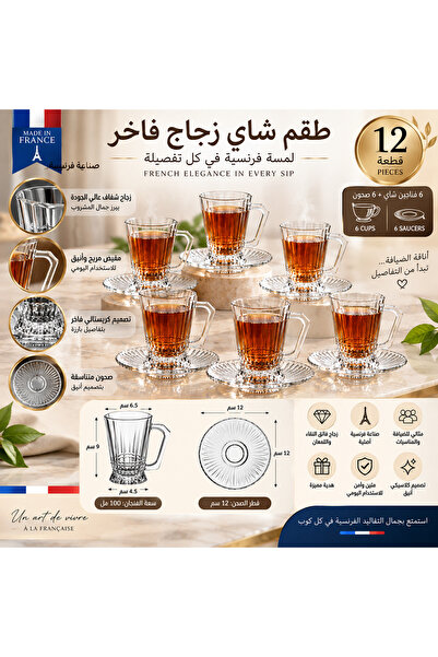 Dania 12Pcs Luxury French Glass Tea Cup Set 🇫 🇷 |   6 Glass Tea Cups with H...