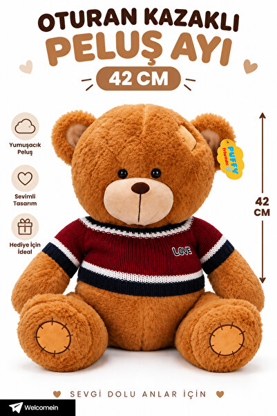 welcomein Oturan Kazaklı Peluş Ayı 42 CM Büyük Boy Peluş Oyuncak Ayı Sevimli ...