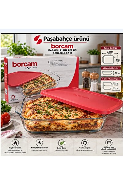 Paşabahçe 59024 Borcam Square Tray with Plastic Cover 31.8X28.3 cm Borcam Tha...