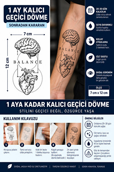 TattooLiva 1 Ay Kalıcı 24 Saat Sonra Kararan 7x12 cm Orta Boy Balance model G...
