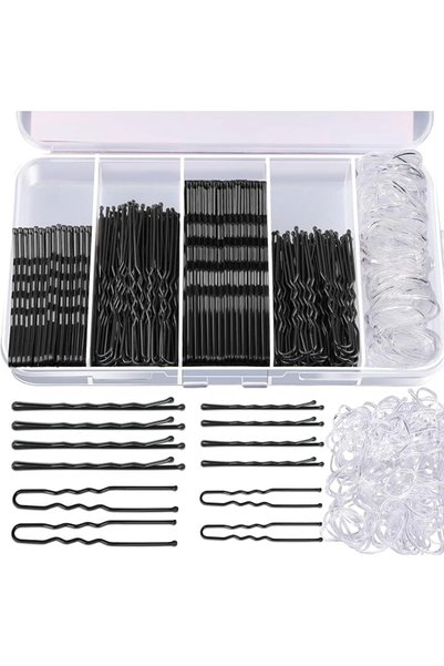 GENERAL Azonee 300-Piece Hair Pins & Bobby Pins Set, Black & Clear Hair Bands...