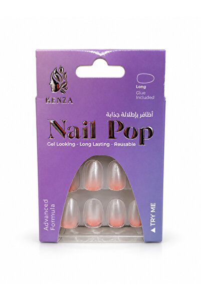KENZA أظافر صناعية جاهزة للتركيب من – Nail Pop بتصميم أنيق وناعم بدرجات الوردي والشفاف، تمنح اليد مظهرًا مرتبًا وجذابًا خلال وقت قصير.
