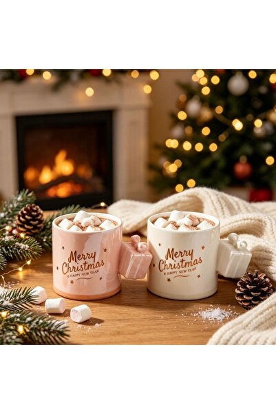 idei Christmas product, 350ml ceramic mug with gift box shaped handle, festiv...