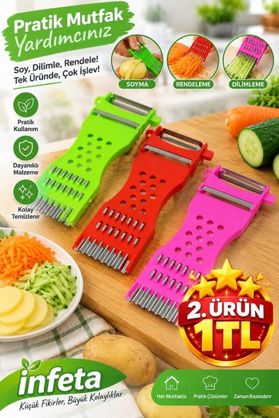 İnfeta Multi-Functional Vegetable Peeler and Grater with Stainless Steel Blades