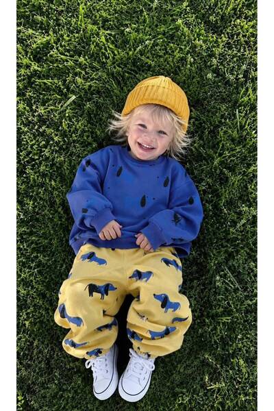 hety Plavi Doggy unisex set za decu – majica sa šarom psa i džogerske pantalone