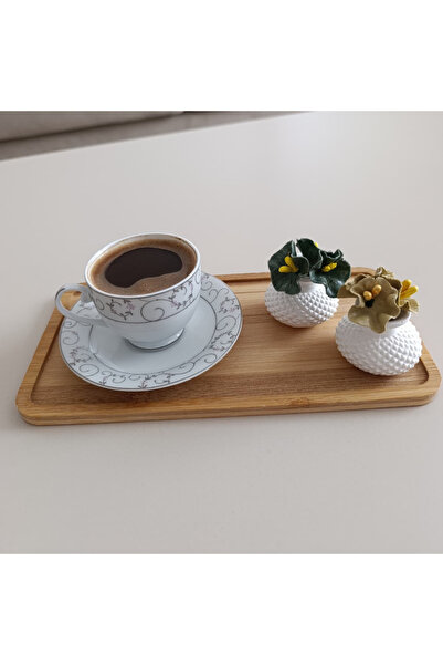 2'li Dekoratif Mini Vazo, Yeşil ve Sarı Çiçekli Kahve Yanı Sunumluk, Hediyelik Obje