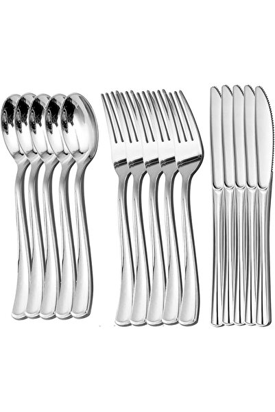 Generic Silver Plastic Silverware, 75 Pcs Reusable Silver Cutlery Set, 25 For...