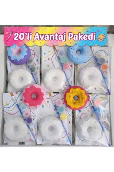 decopen 20 Adet - Donut Taş Boyama Seti, kendin Yap,dıy,doğum Günü Hediyesi,